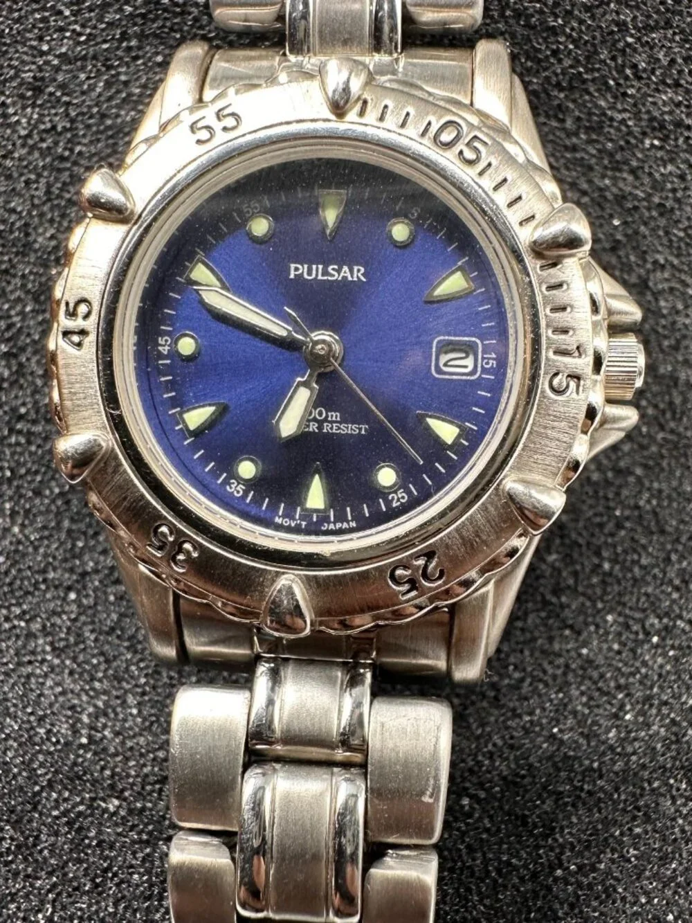 Pulsar Watch Women Silver Tone Blue Dial Date V782-X215 New Battery 6.25